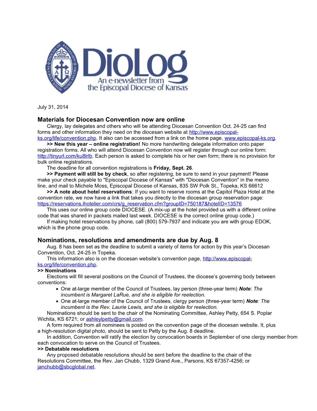 Materials for Diocesan Convention Now Are Online