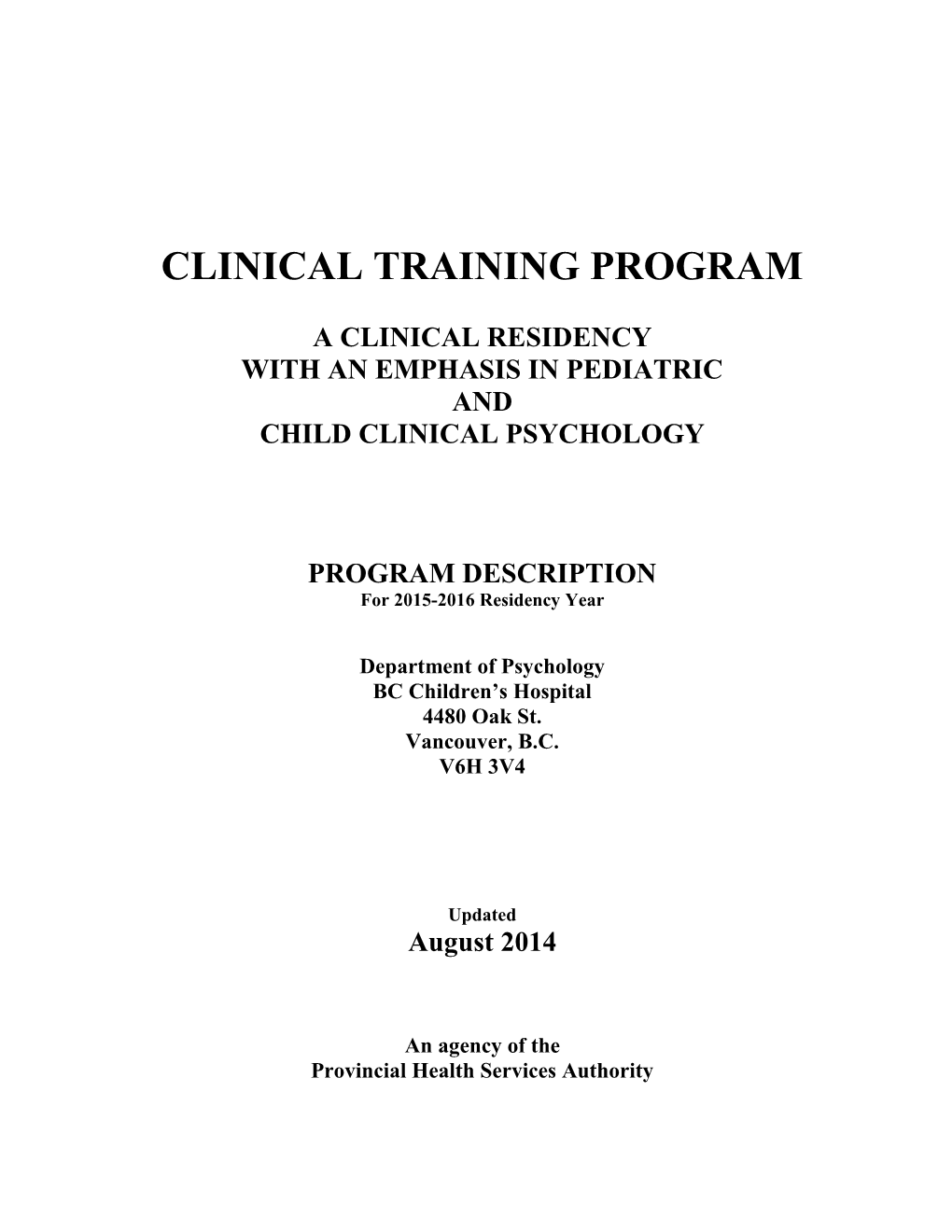 Clinical Training Program