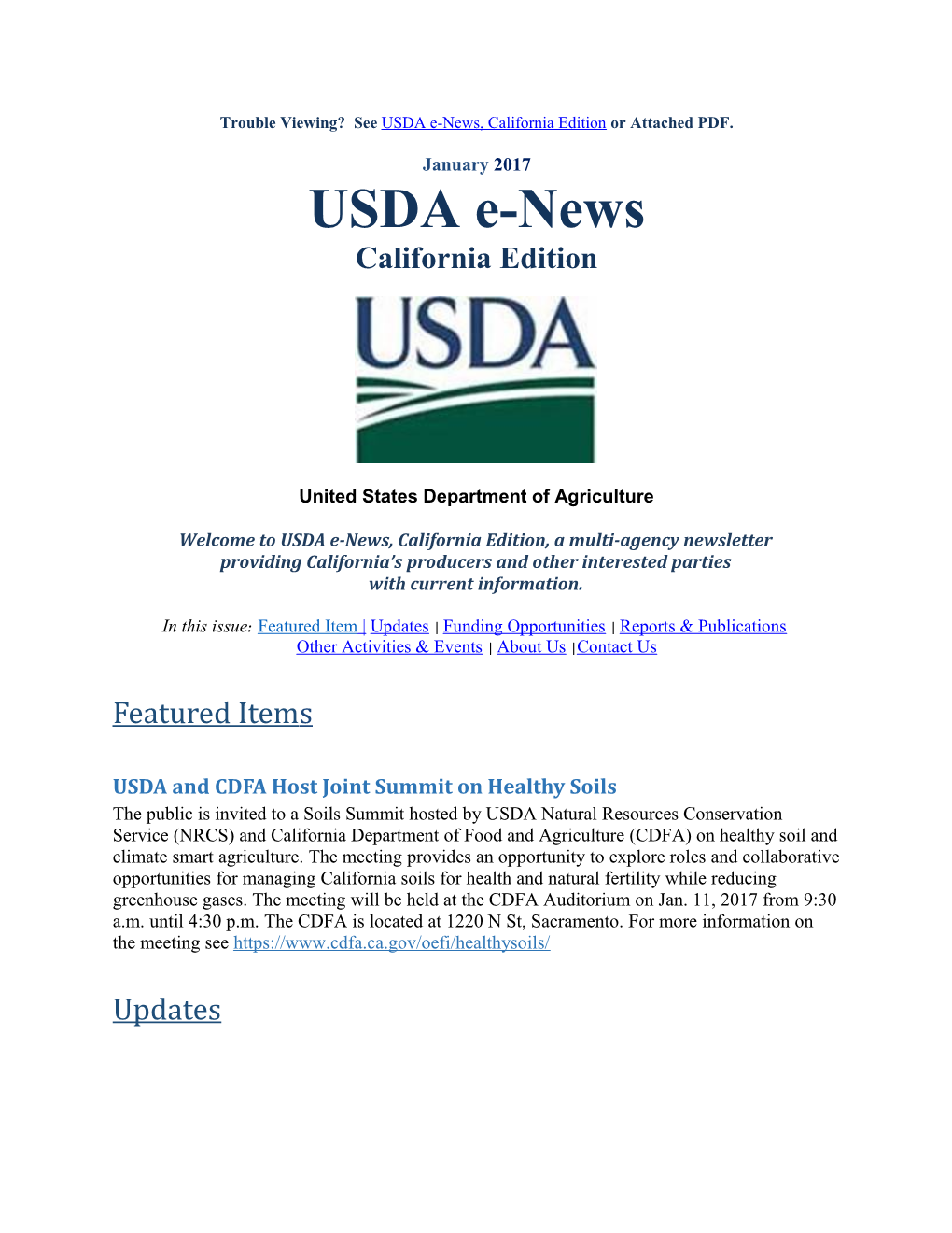 Trouble Viewing? See USDA E-News, California Edition Or Attached PDF