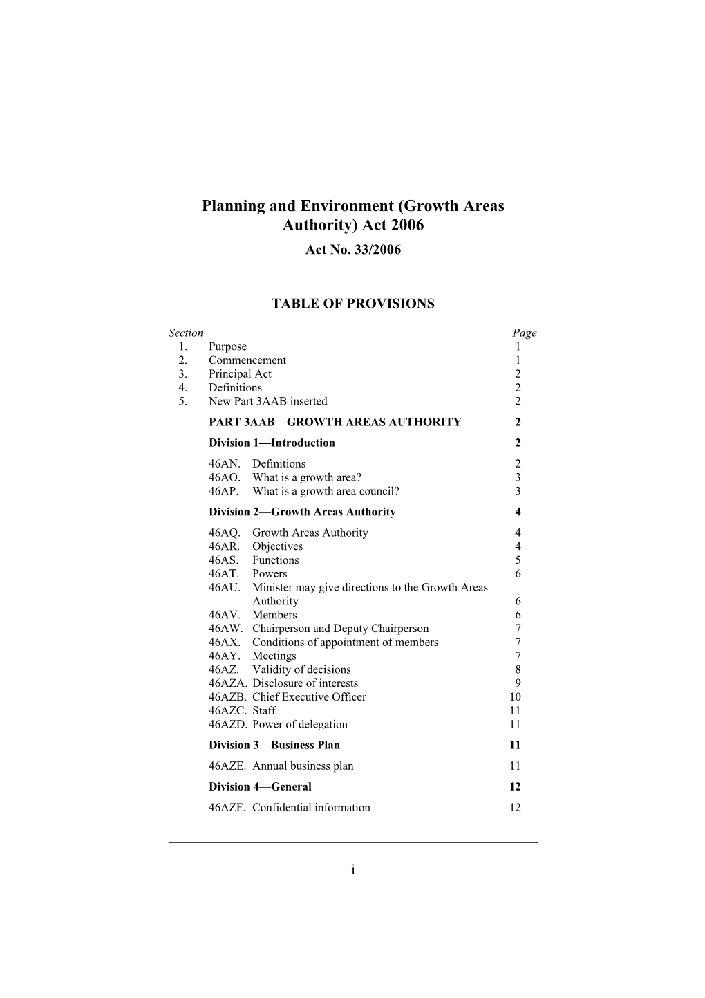 Planning and Environment (Growth Areas Authority) Act 2006