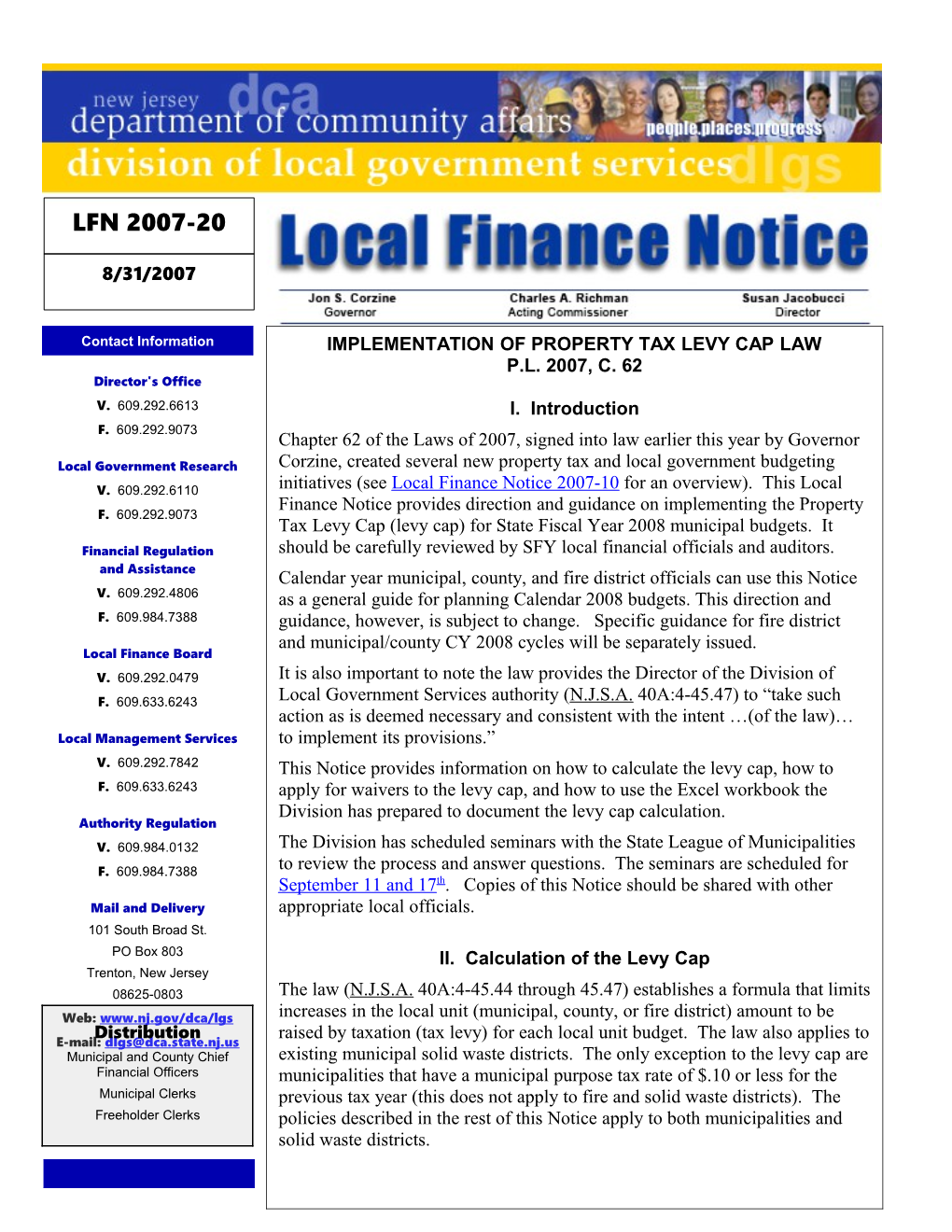 Local Finance Notice 2007-20August 31, 2007Page 1