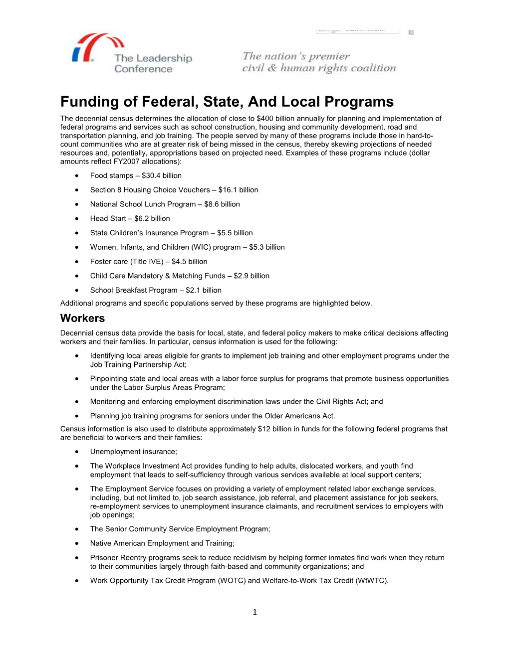 Funding of Federal, State, and Local Programs