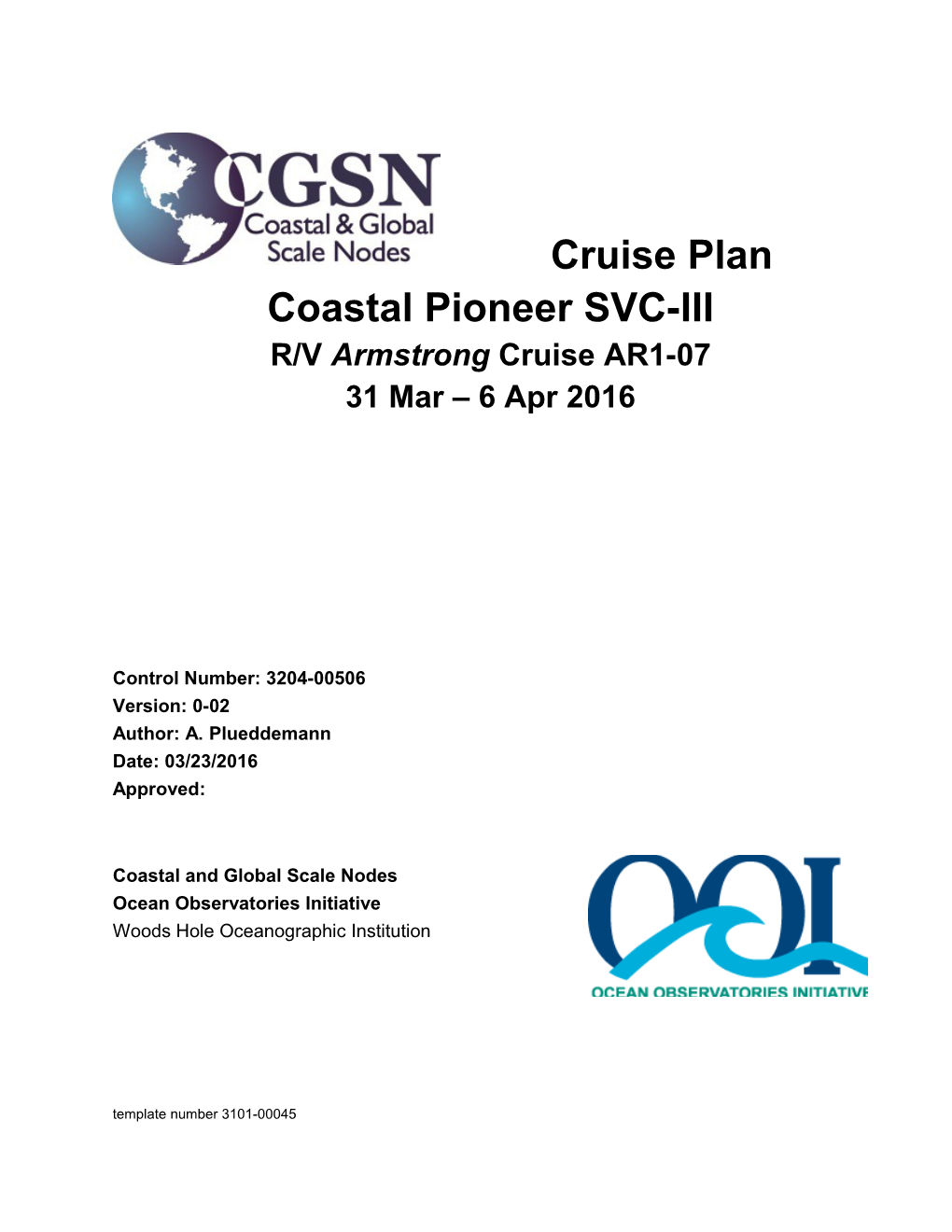 Cruise Plan: Coastal Pioneer 5