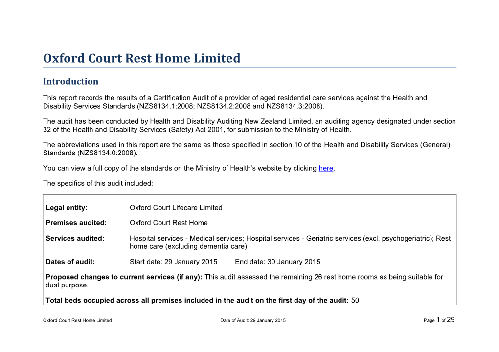 Oxford Court Rest Home Limited
