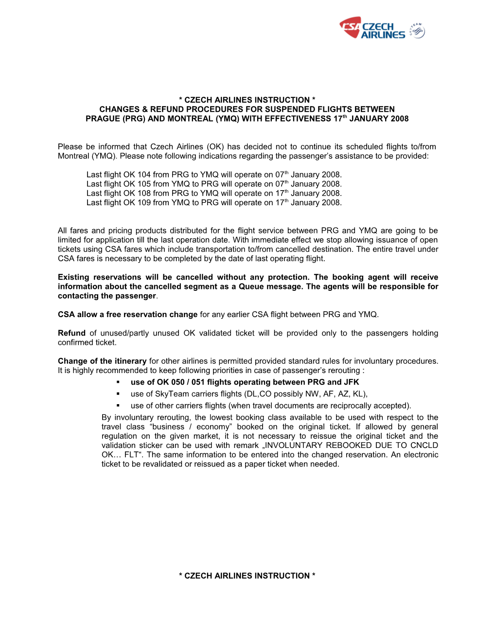 Changes & Refund Procedures for Suspended Flights Between