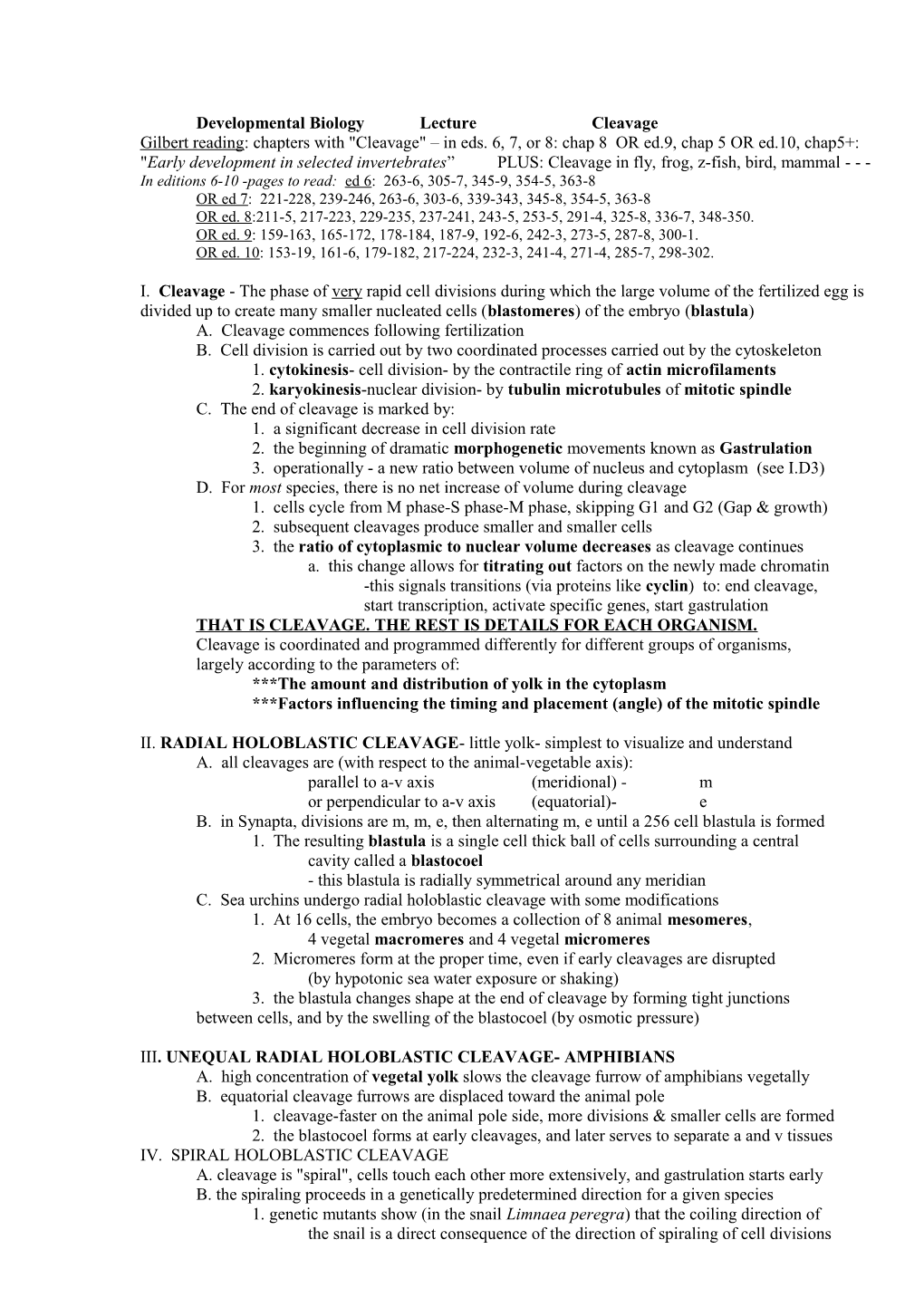 Developmental Biologylecturecleavage