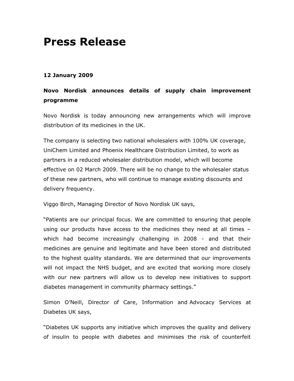 Novo Nordisk Announces Details of Supply Chain Improvement Programme