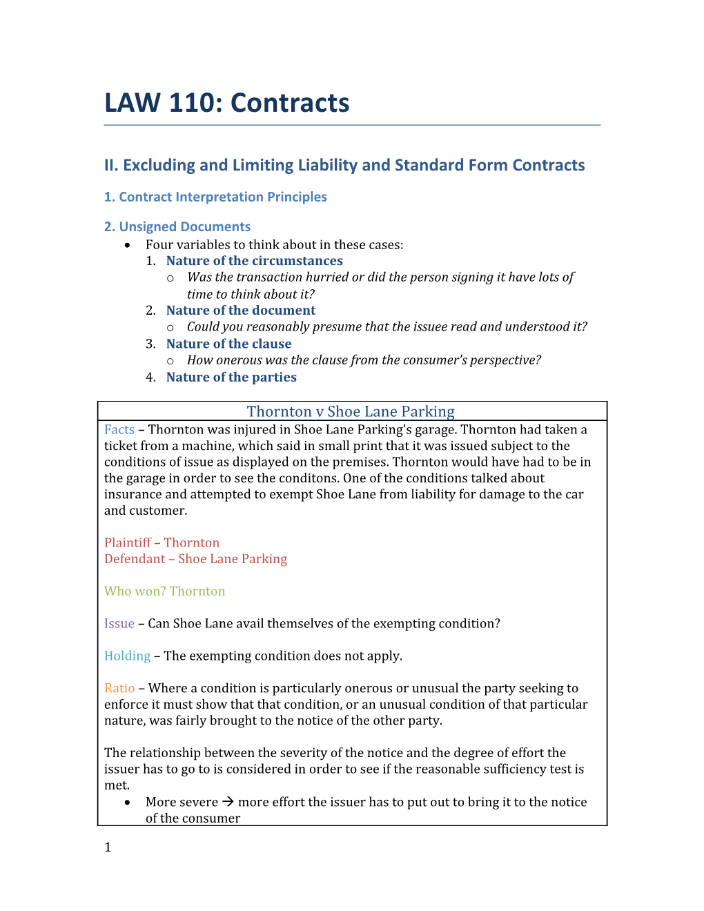 II. Excluding and Limiting Liability and Standard Form Contracts