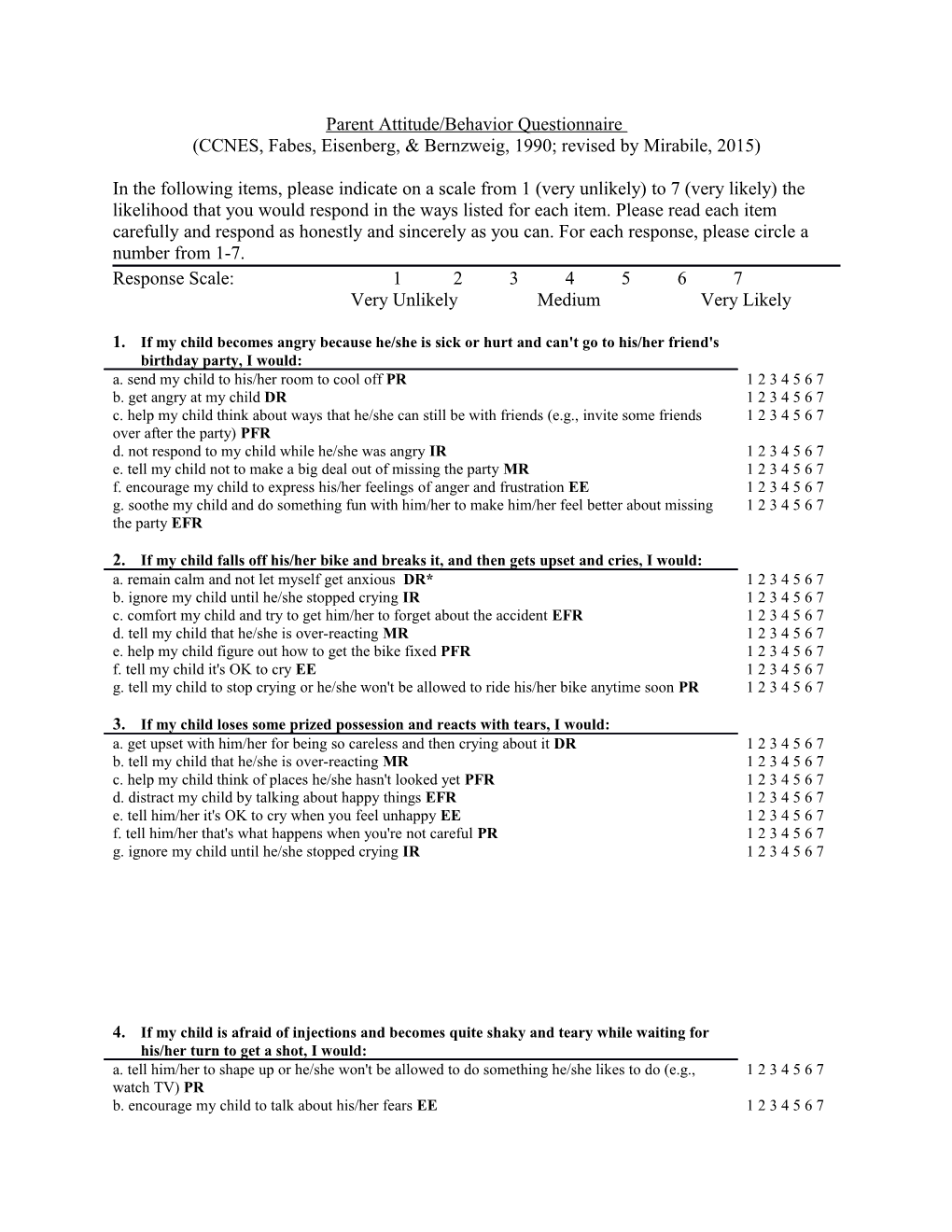 Parent Attitude/Behavior Questionnaire