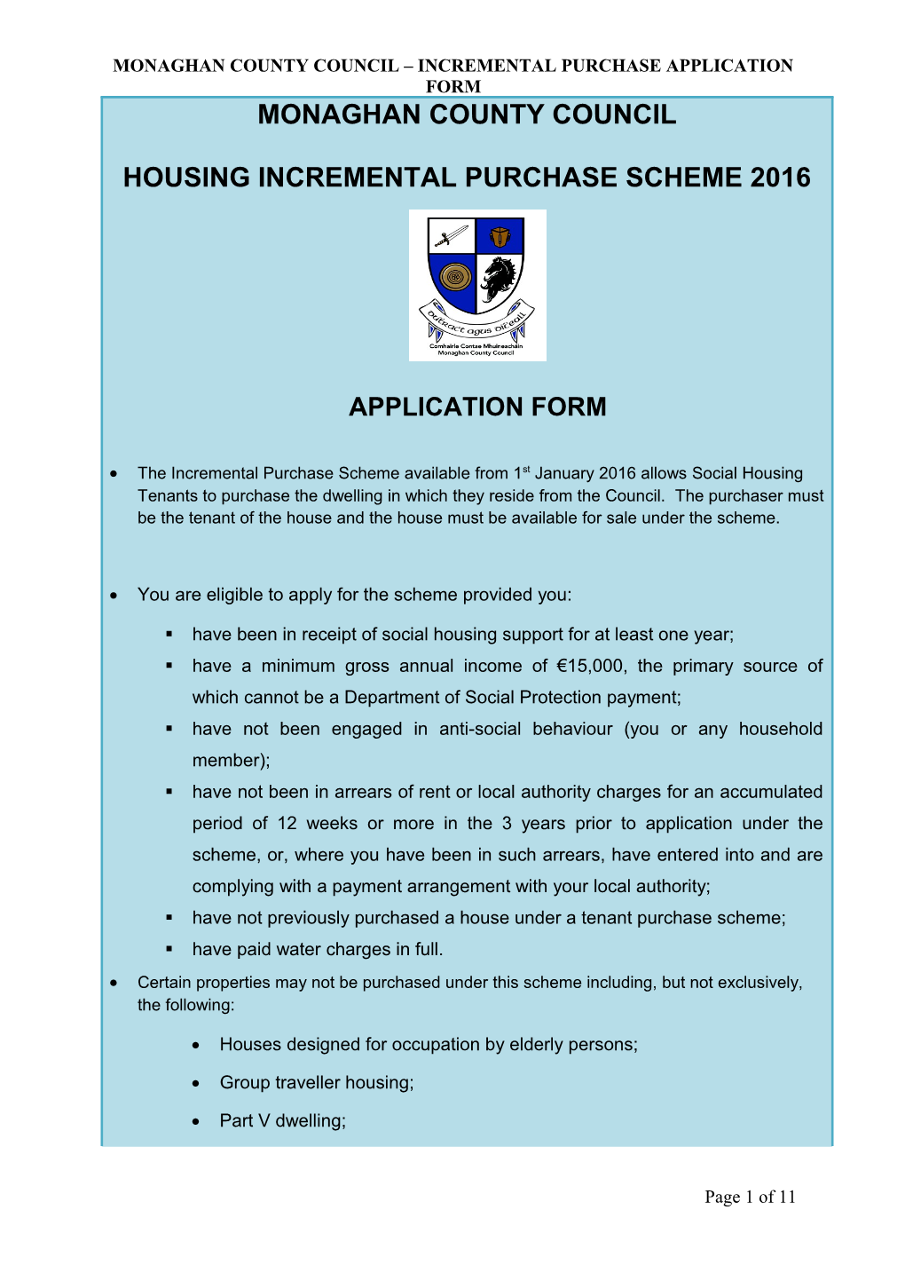 Monaghan County Council Incremental Purchase Application Form