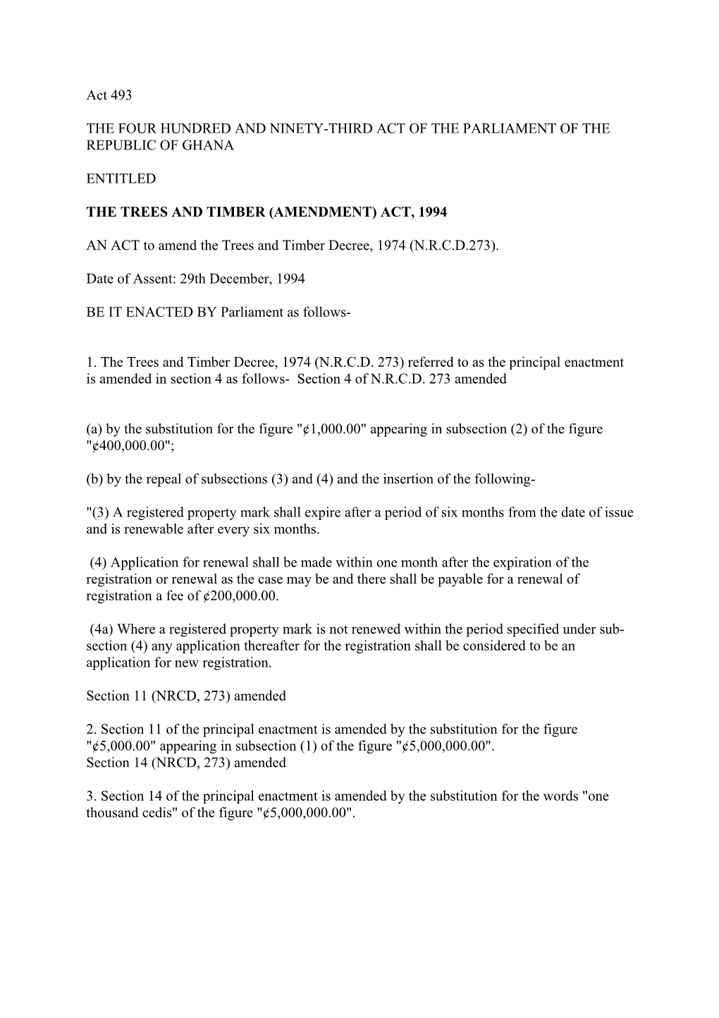 The Trees and Timber (Amendment) Act, 1994