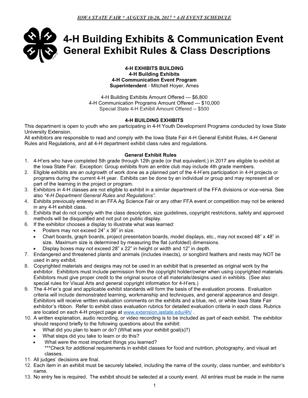 4-H Building Exhibits & Communication Event