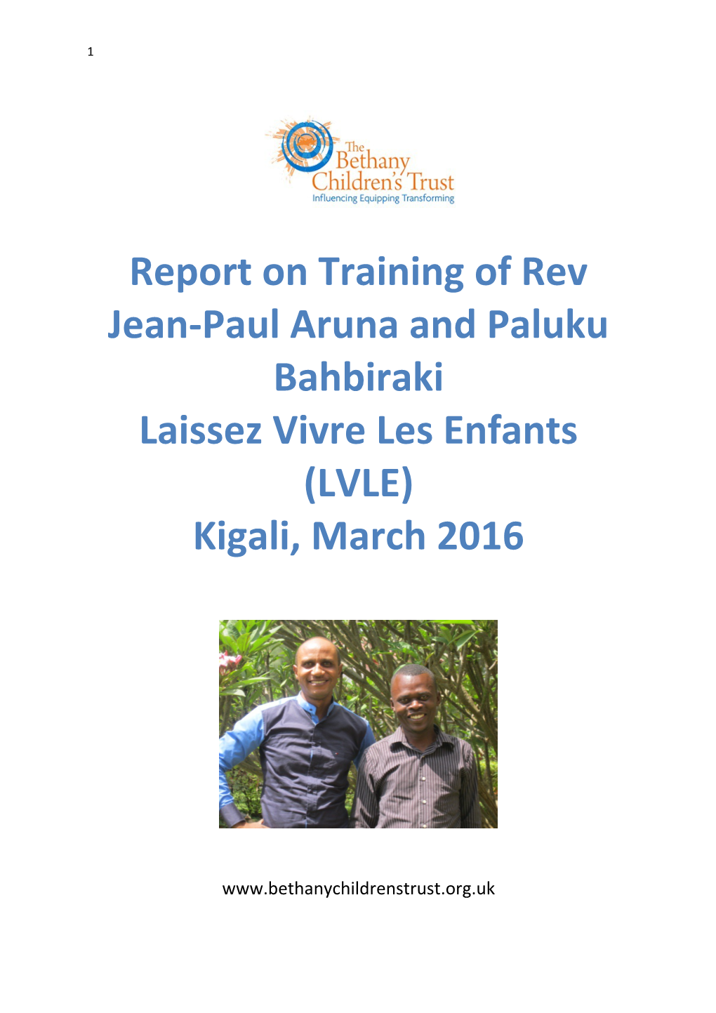Report on Training of Rev Jean-Paul Aruna and Palukubahbiraki