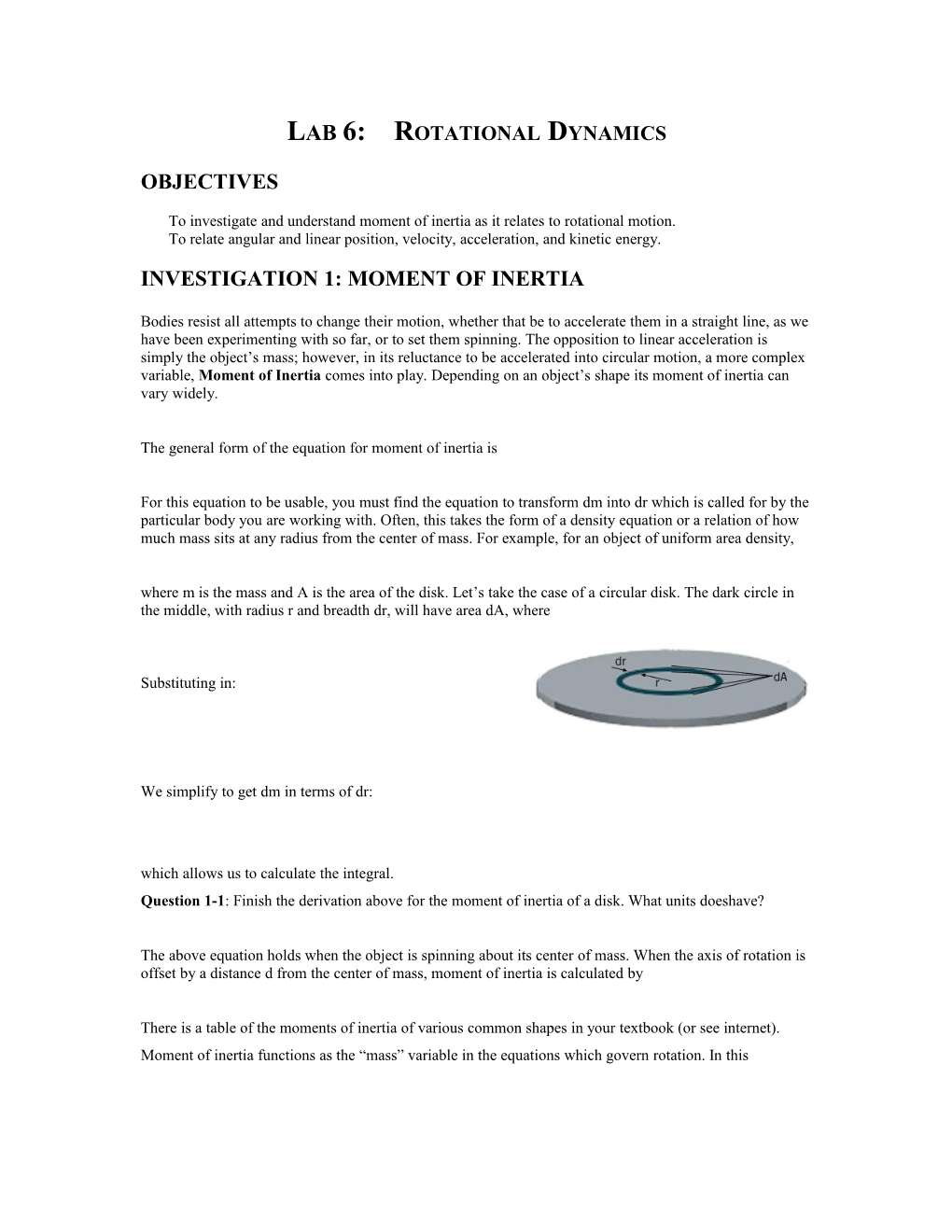 LAB 6: Rotational Dynamics