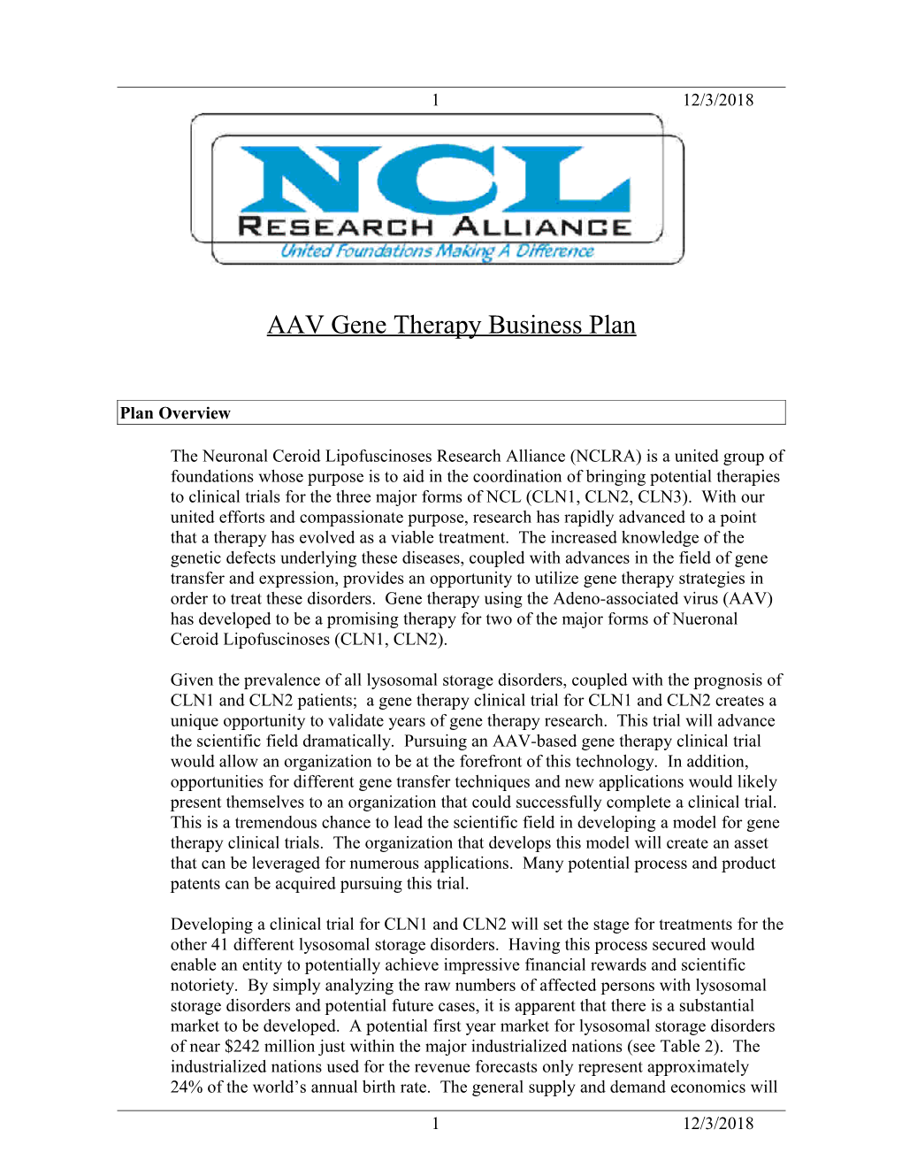 CLN1/CLN2 Gene Therapy Business Plan