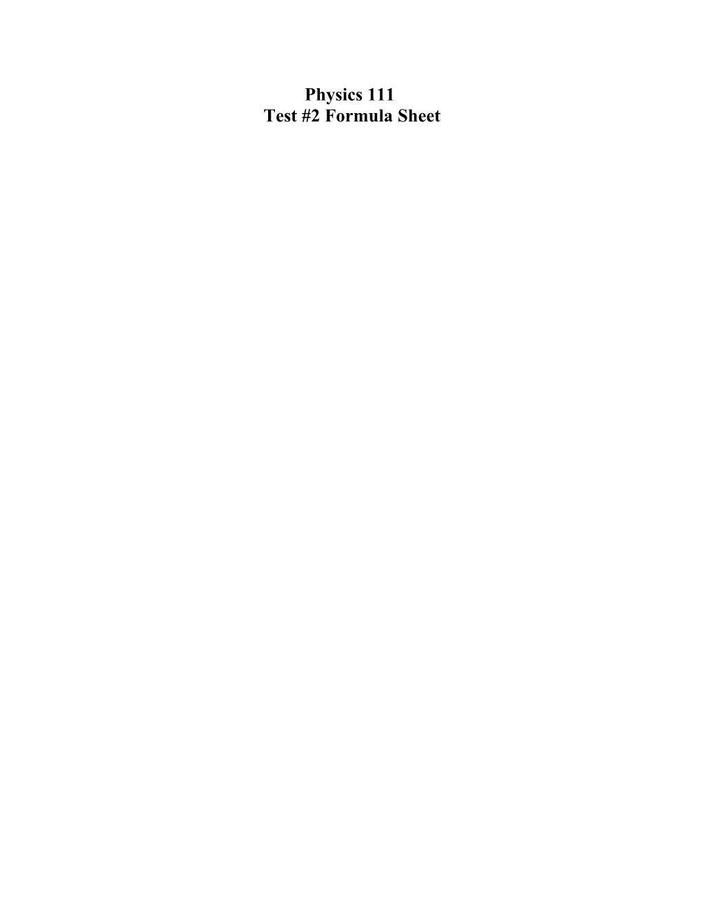 Test #2 Formula Sheet