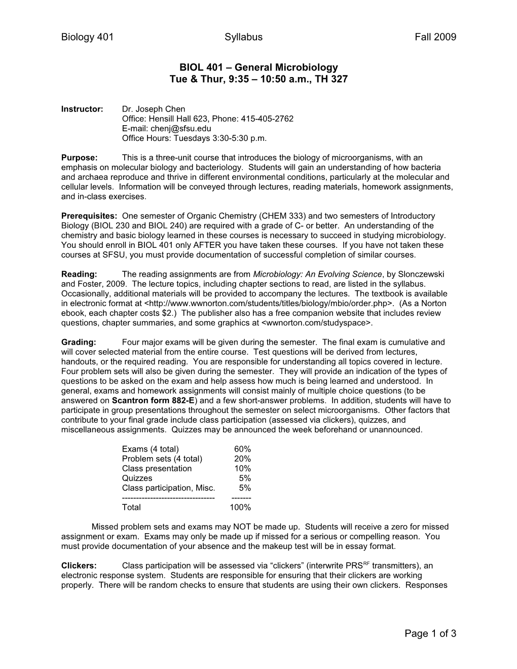 BIOL 401 General Microbiology