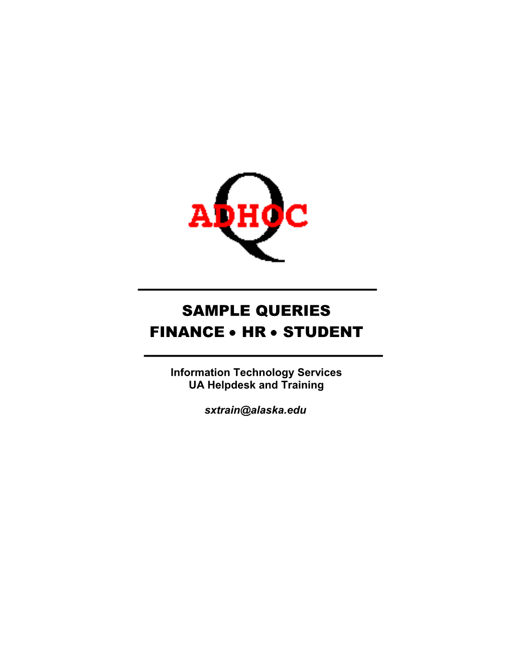 Sample QADHOC Queries Table of Contents