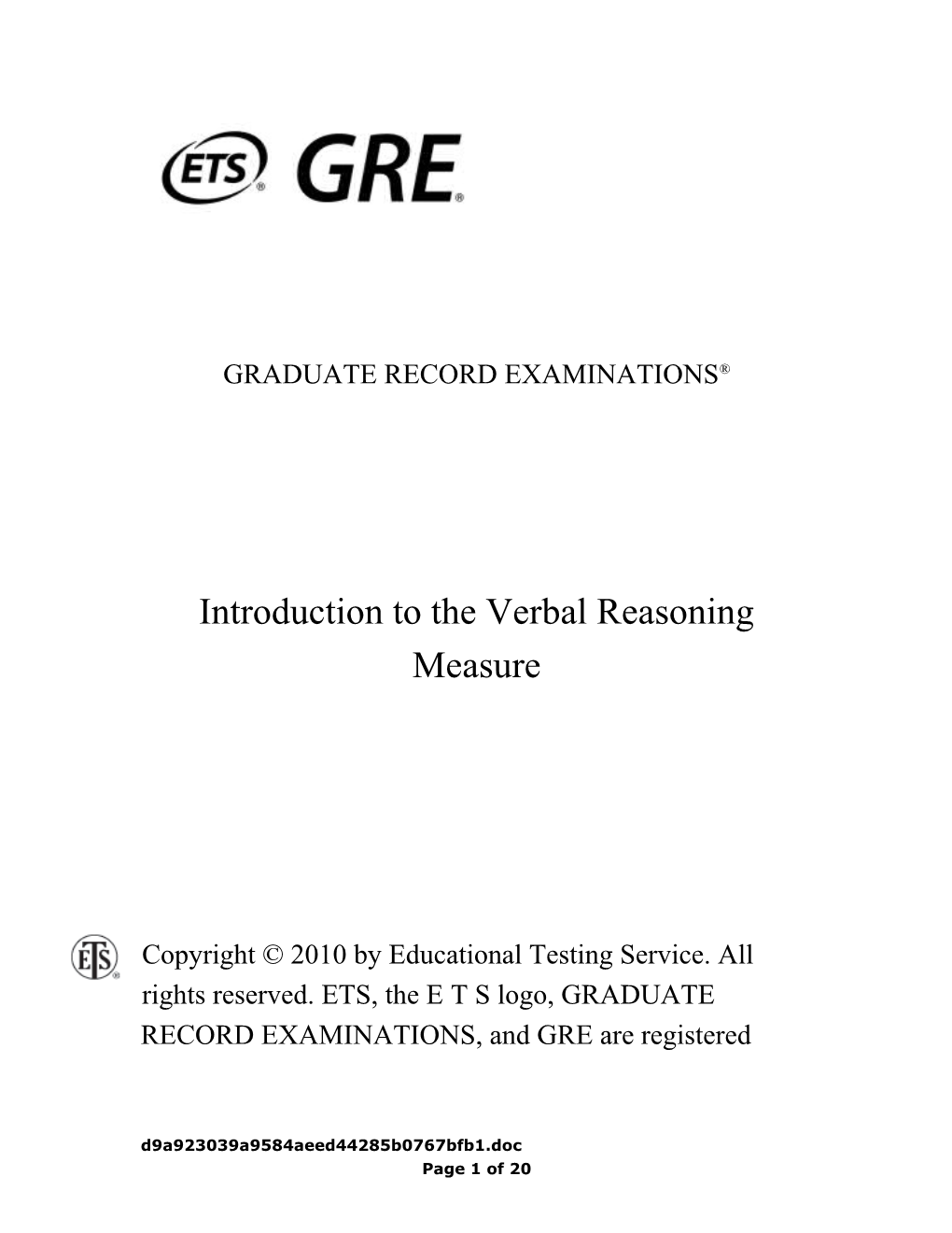 Introduction to the Verbal Reasoning Measure