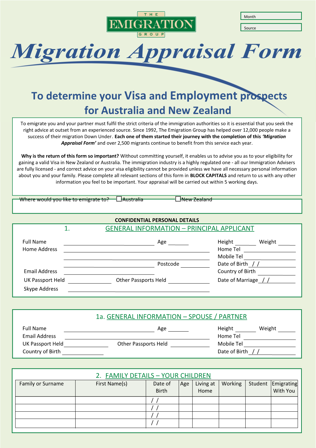 Migration Appraisal Form