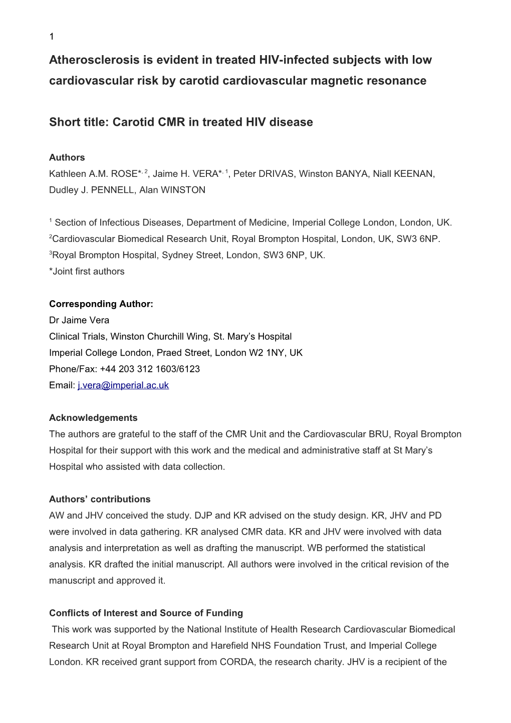 Short Title: Carotid Cmrin Treated HIV Disease