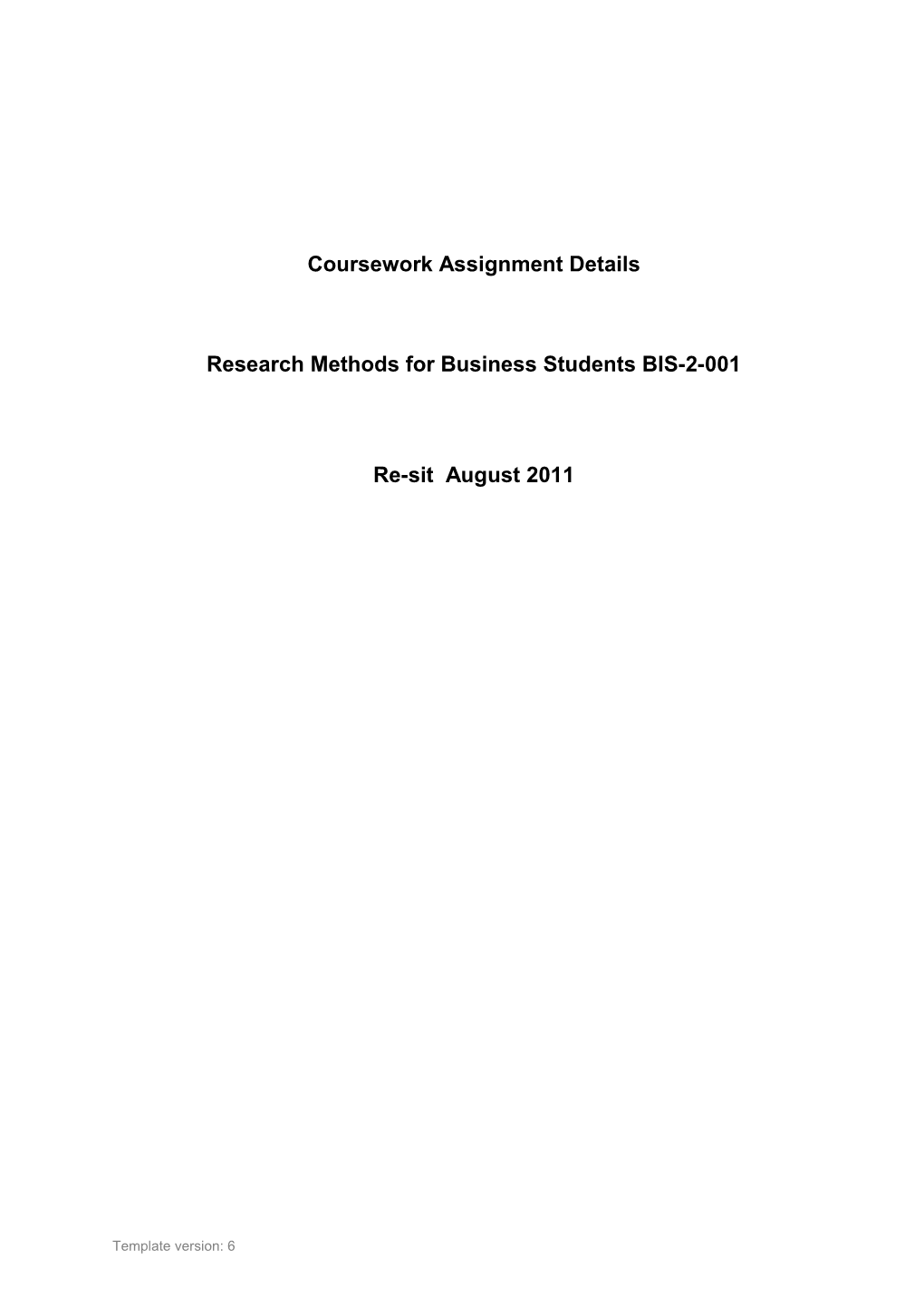Research Methods for Business Students BIS-2-001