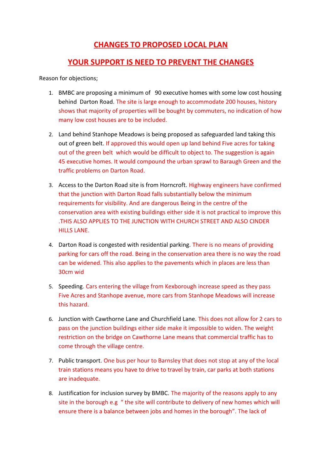 Changes to Proposed Local Plan