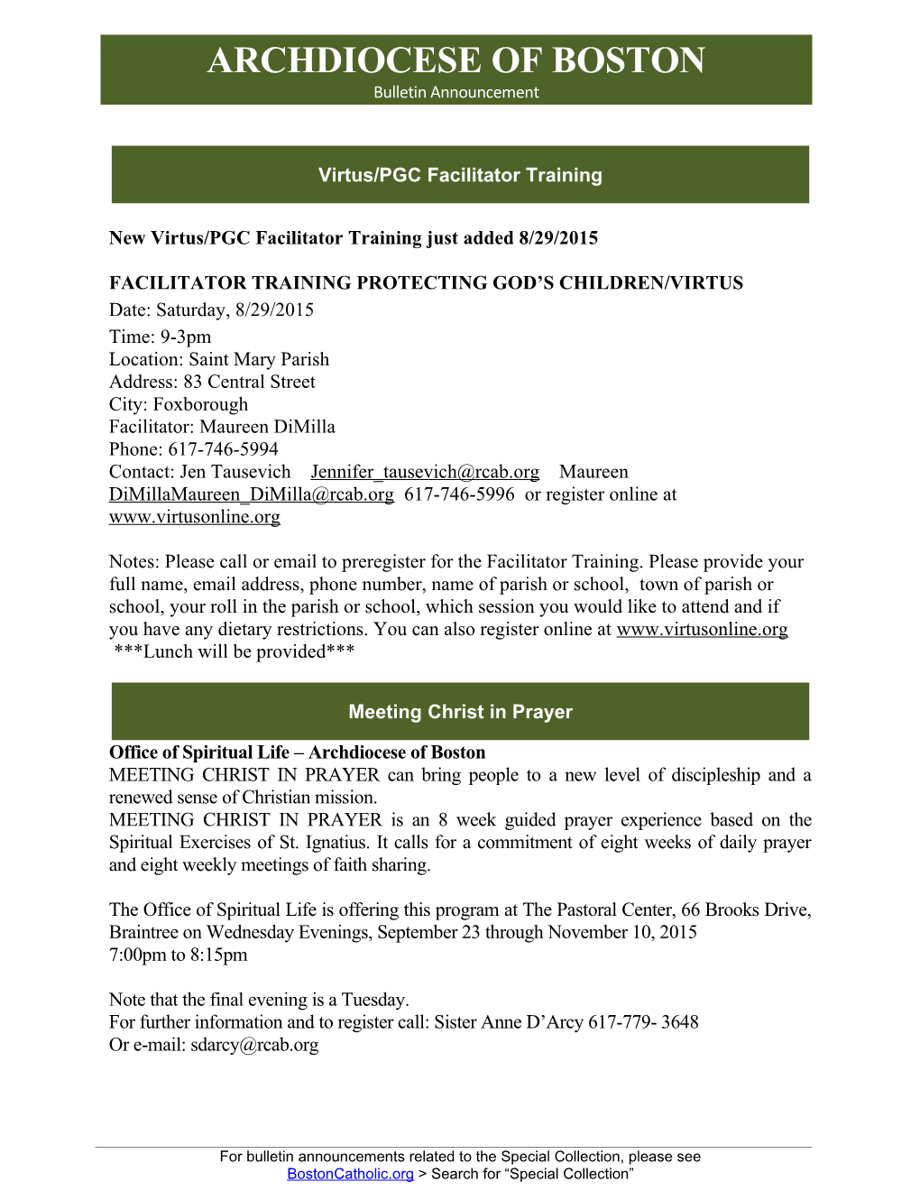 New Virtus/PGC Facilitator Training Just Added 8/29/2015
