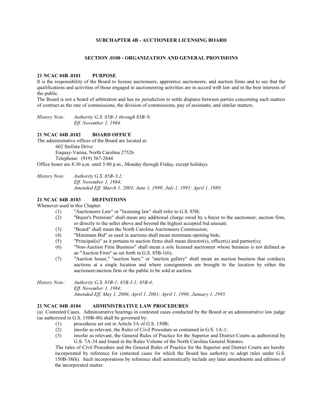 Subchapter 4B Auctioneer Licensing Board