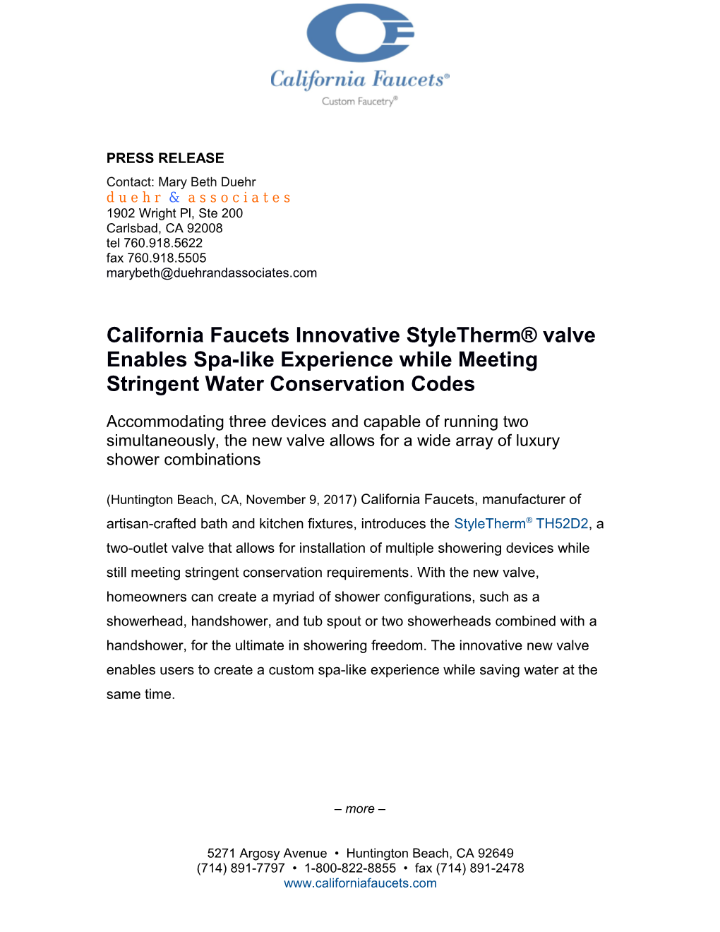 California Faucets Press Release (Continued)