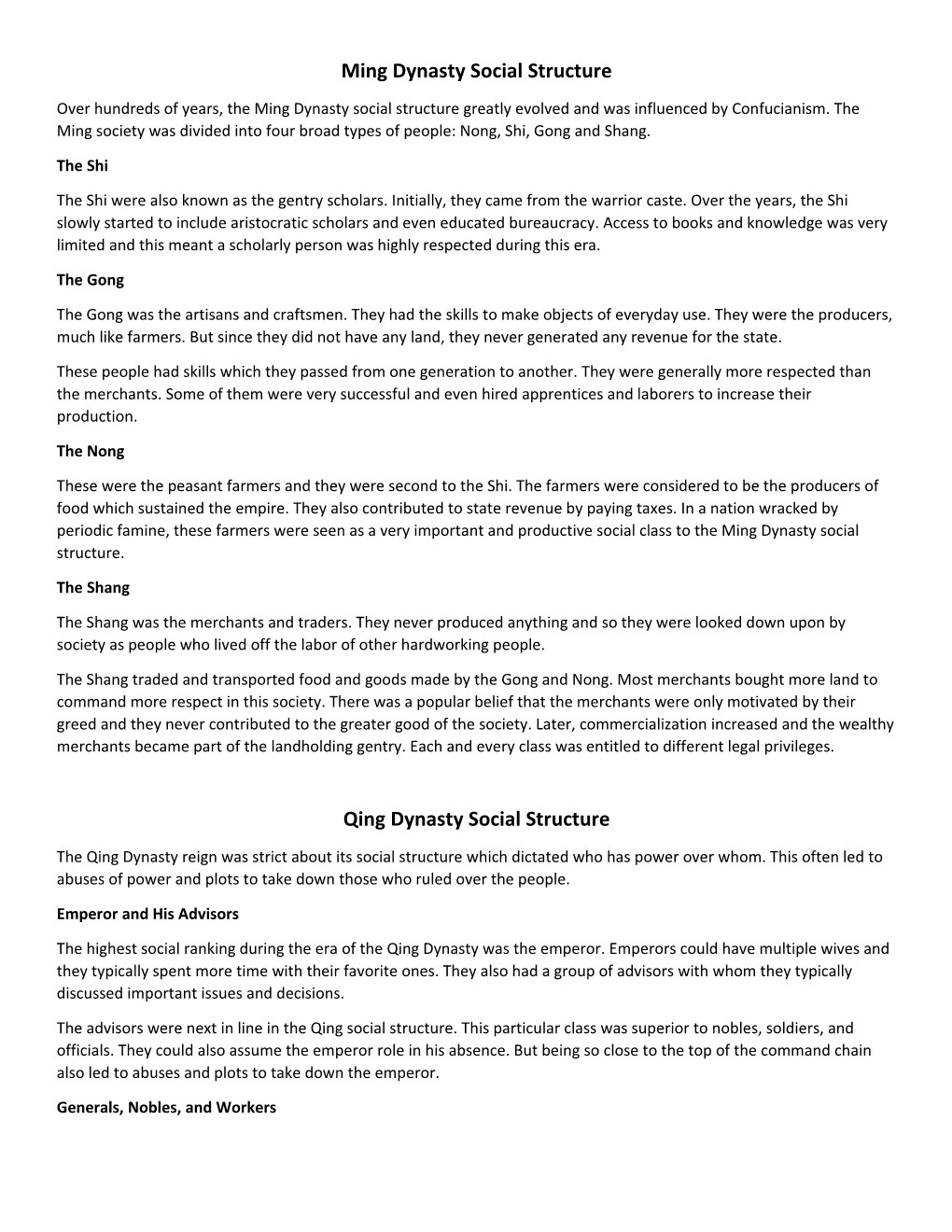 Ming Dynasty Social Structure