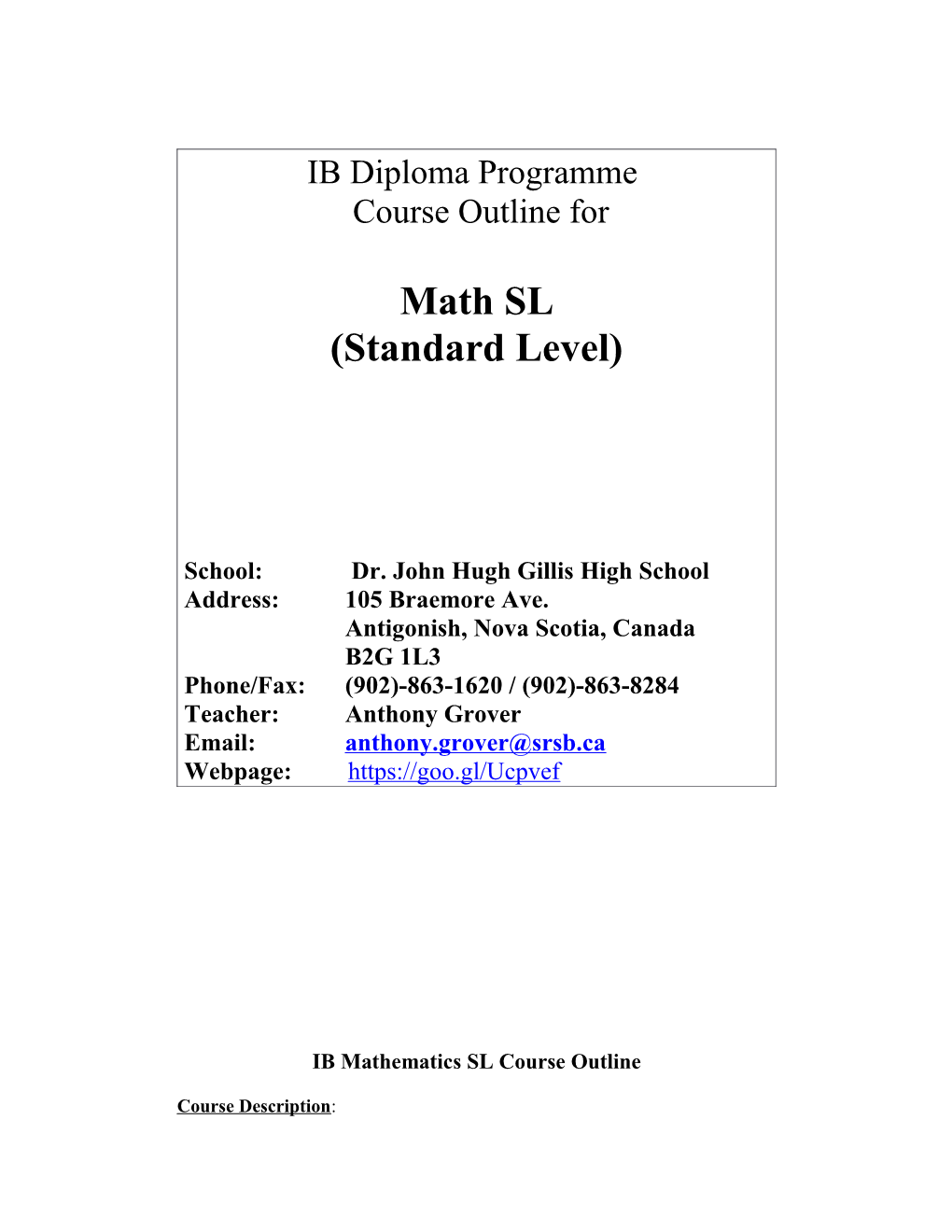 IB Mathematics SL Course Outline