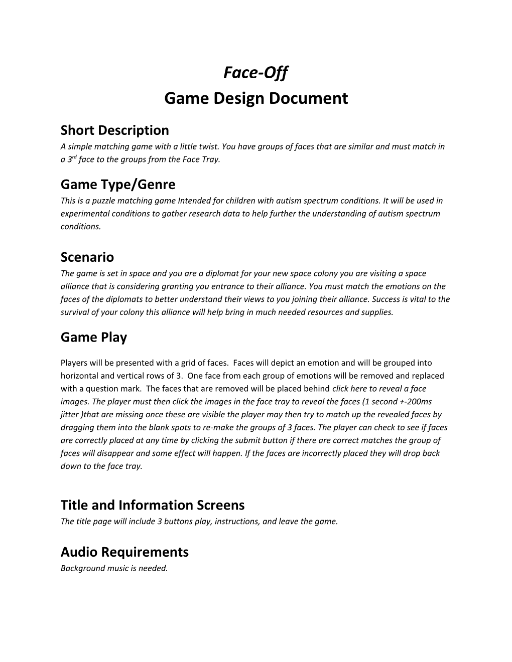 Face-Off Game Design Document
