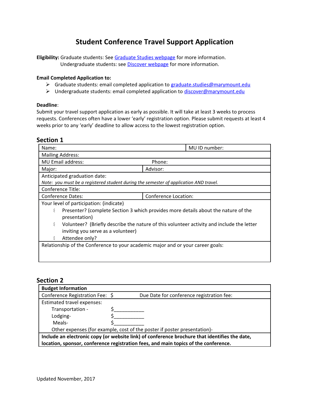 Student Conference Travel Support Application