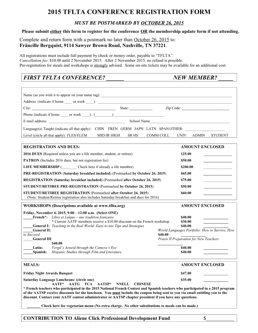 2005 Tflta Conference Registration Form