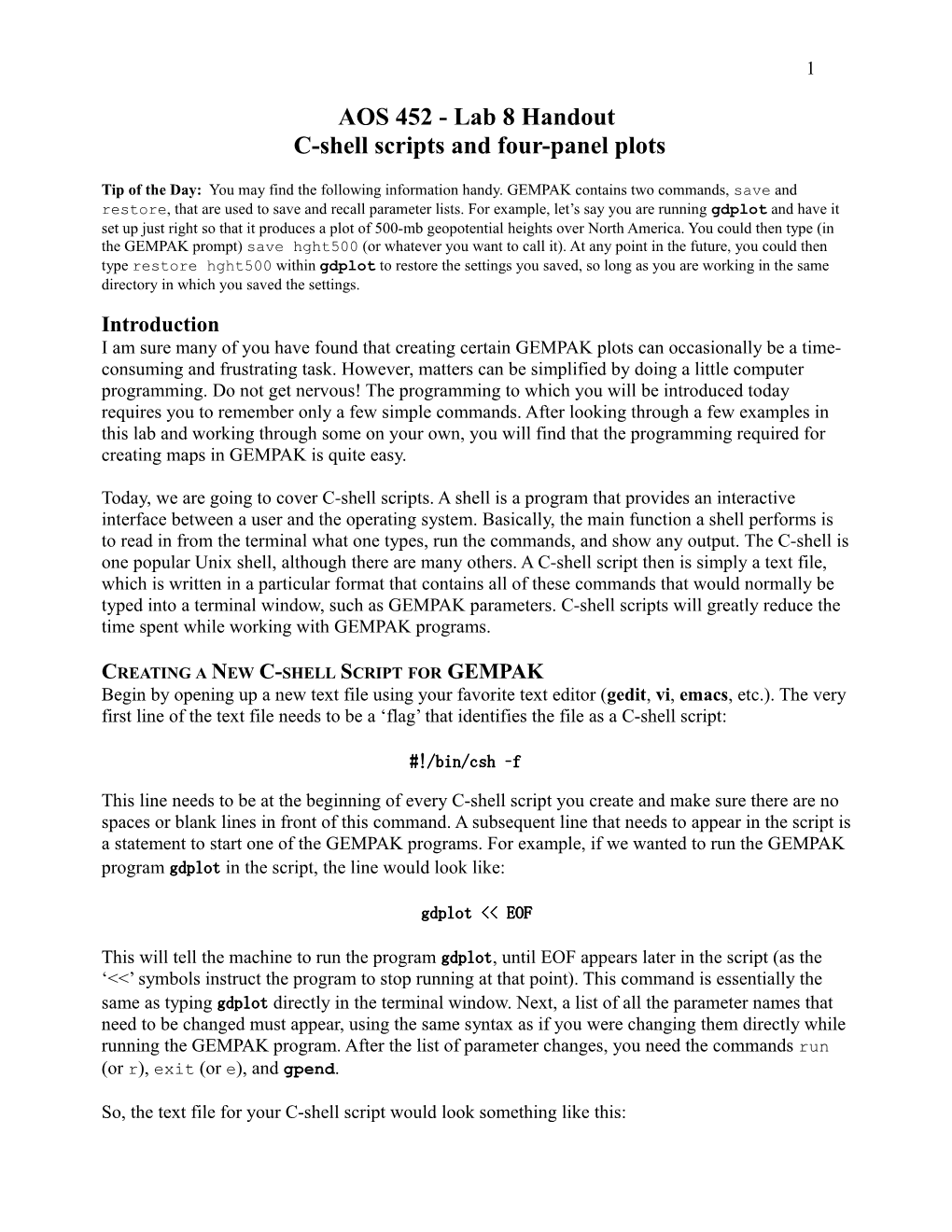 C-Shell Scripts and Four-Panel Plots