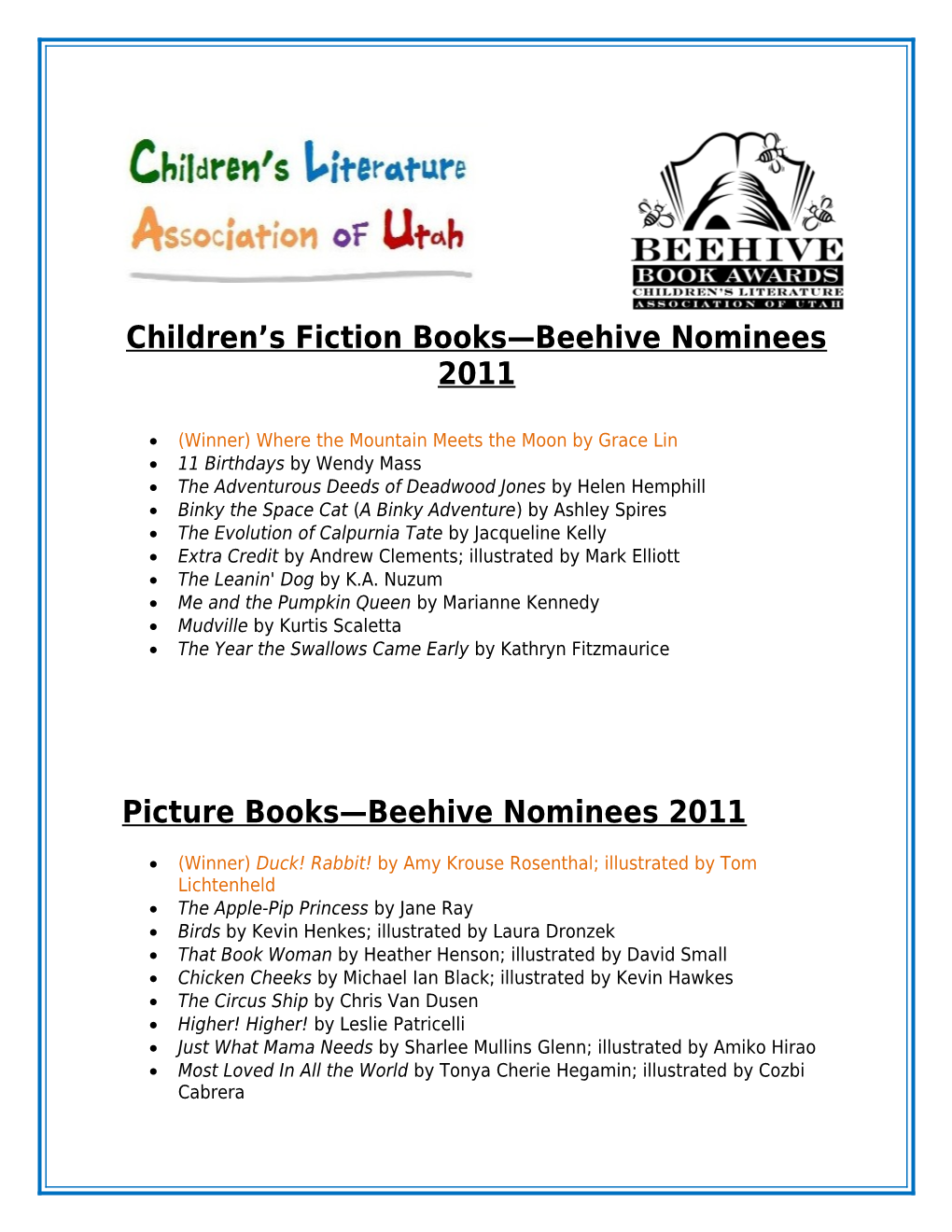 Children S Fiction Books Beehive Nominees 2011