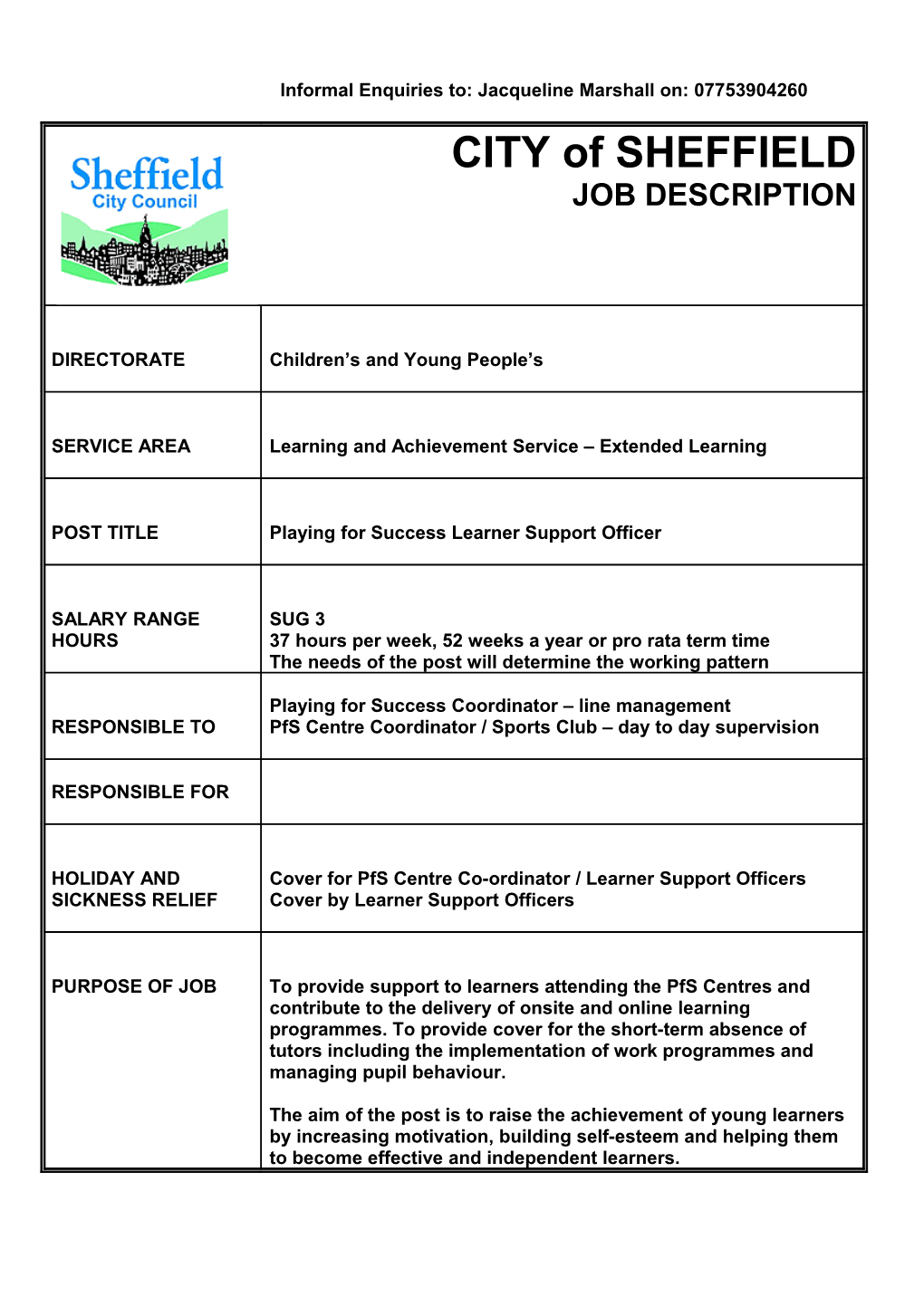 Playing for Success Learner Support Officer