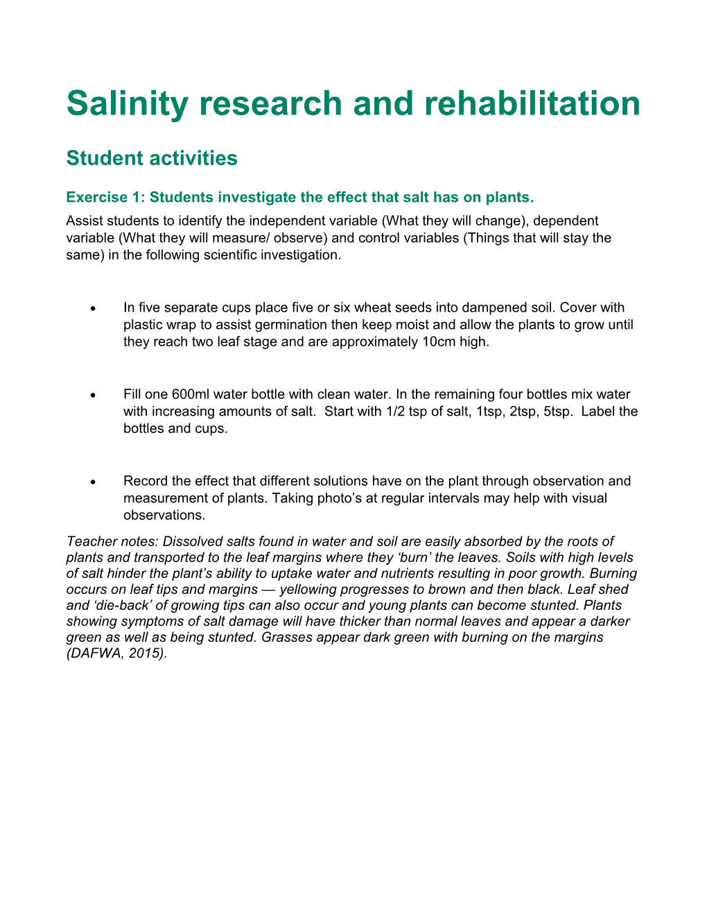 Salinity Research and Rehabilitation