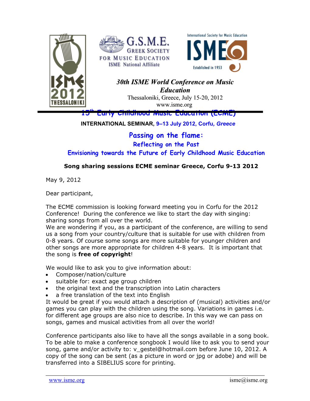 15Th Early Childhood Music Education (ECME)