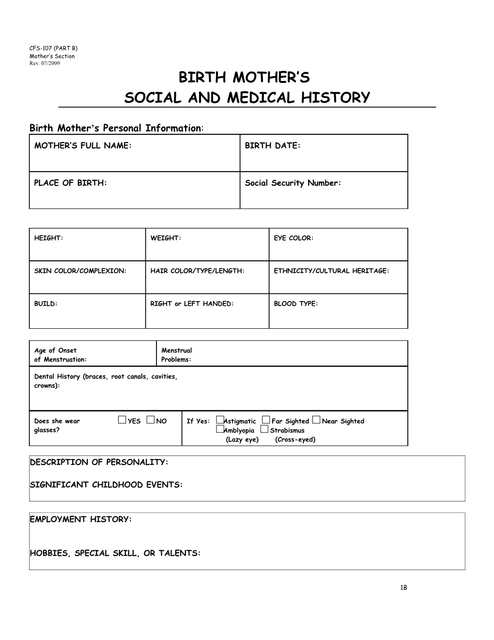 Social and Medical History