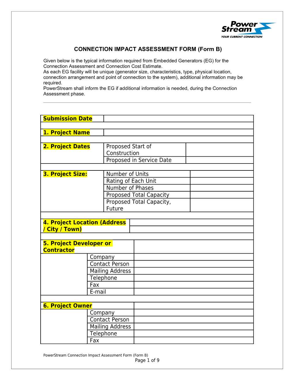 CONNECTION IMPACT ASSESSMENT FORM (Form B)