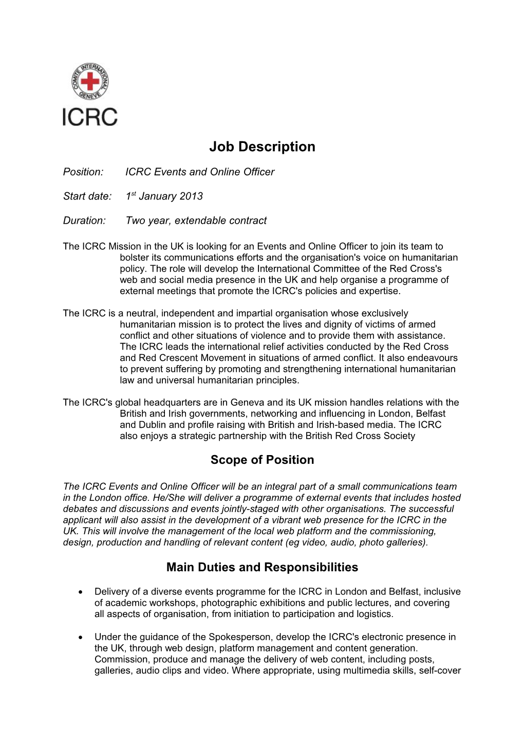 Position:ICRC Events and Online Officer