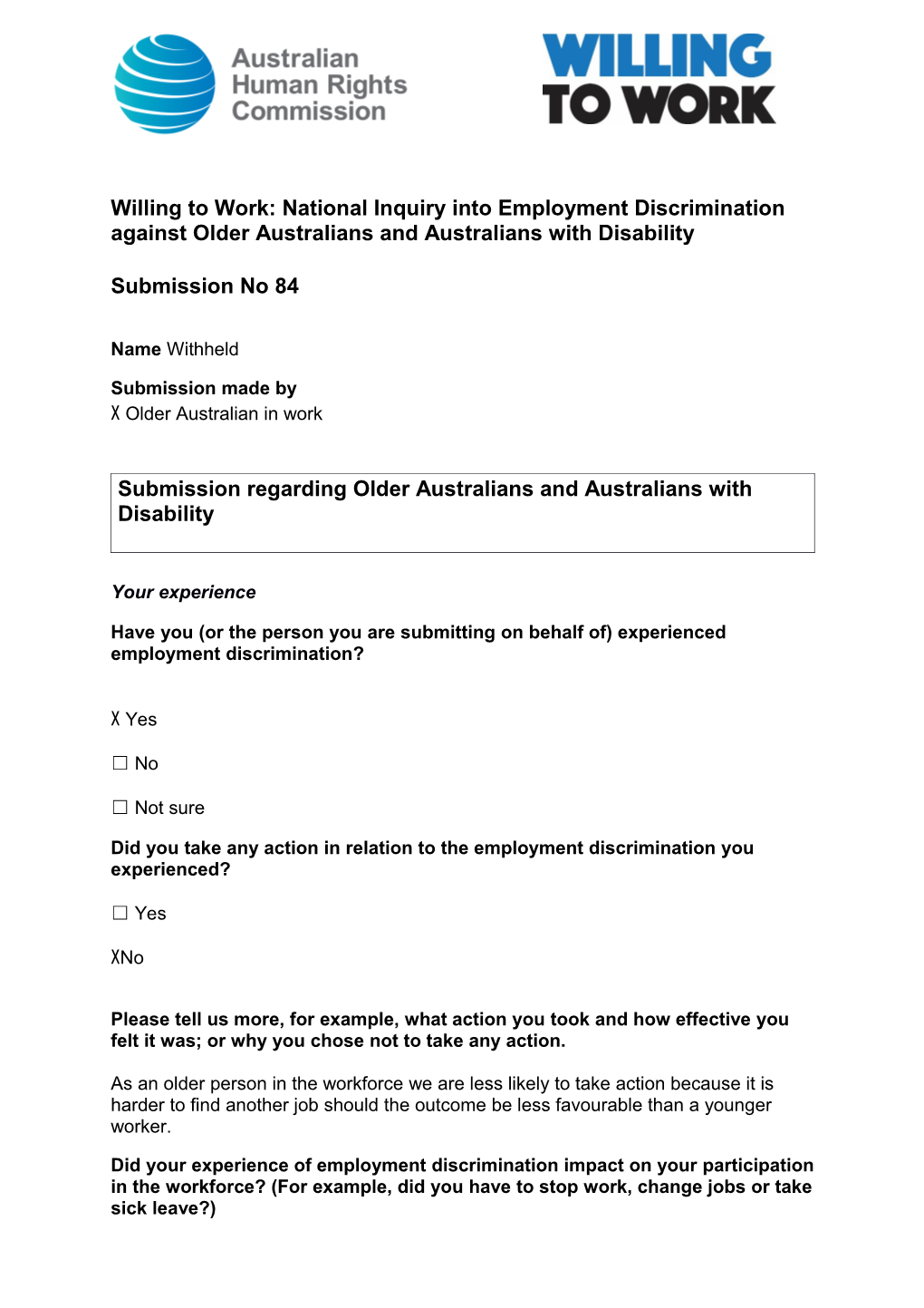 Submission Regarding Older Australians Andaustralians with Disability