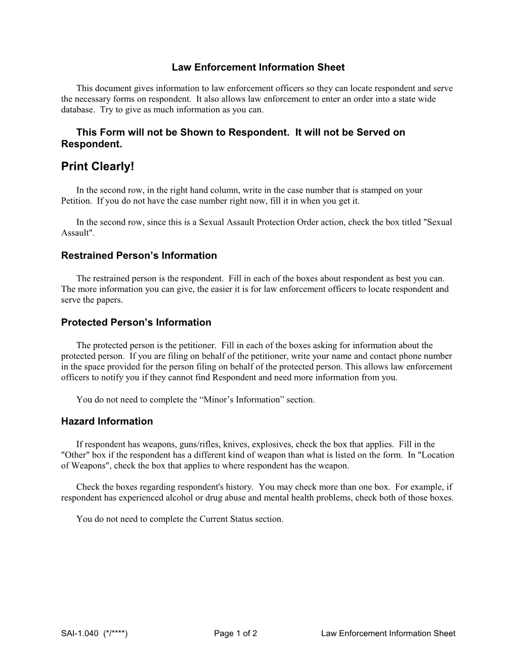 Law Enforcement Information Sheet