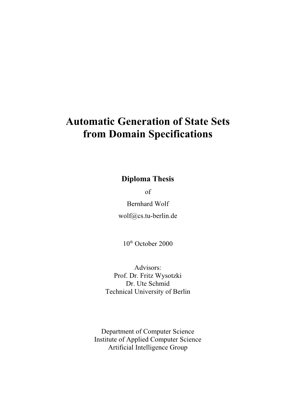 Automatic Generation of State Sets