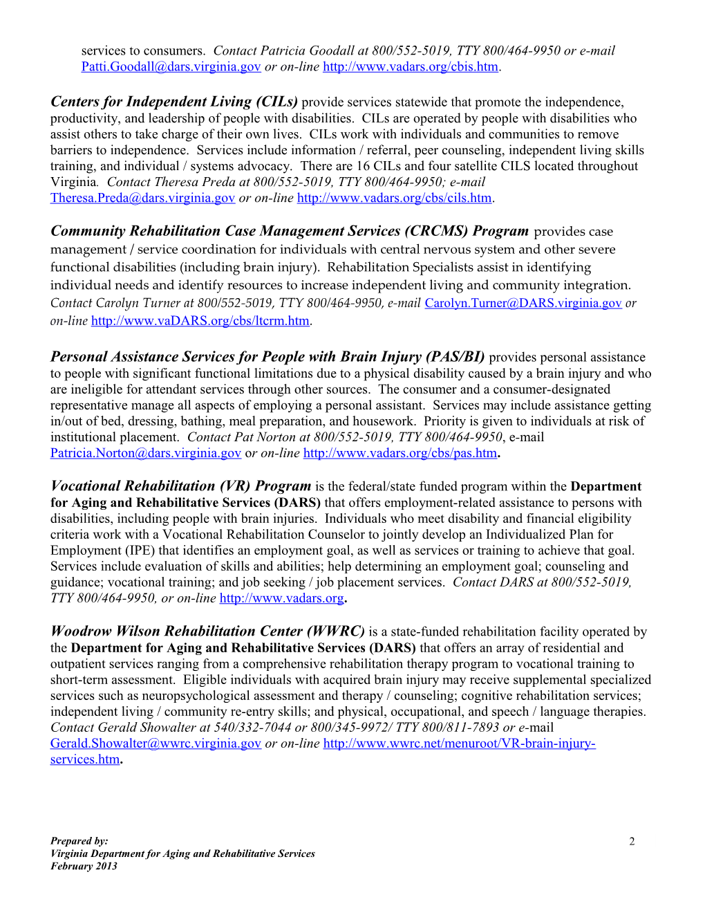 State-Funded Services for Individuals with Brain Injuries in Virginia (2-04)