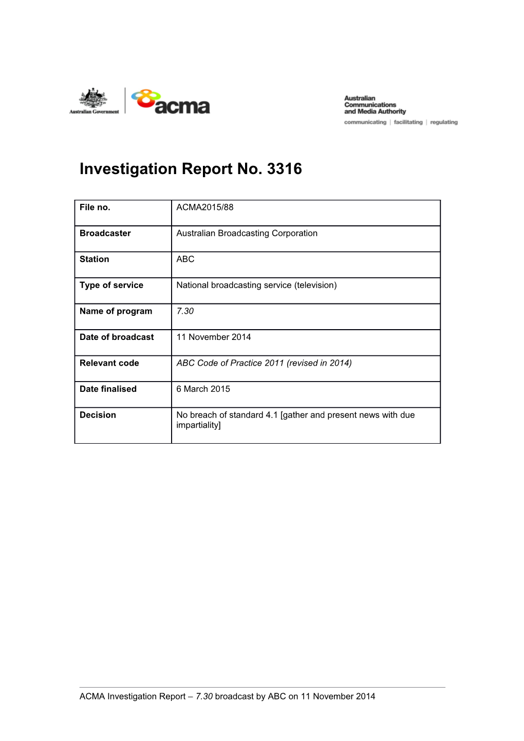 Investigation Report No. 3316