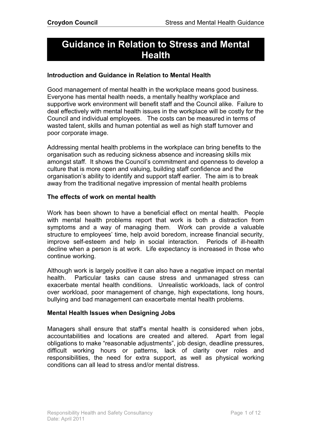 Prevention of Violence to Staff Guidance