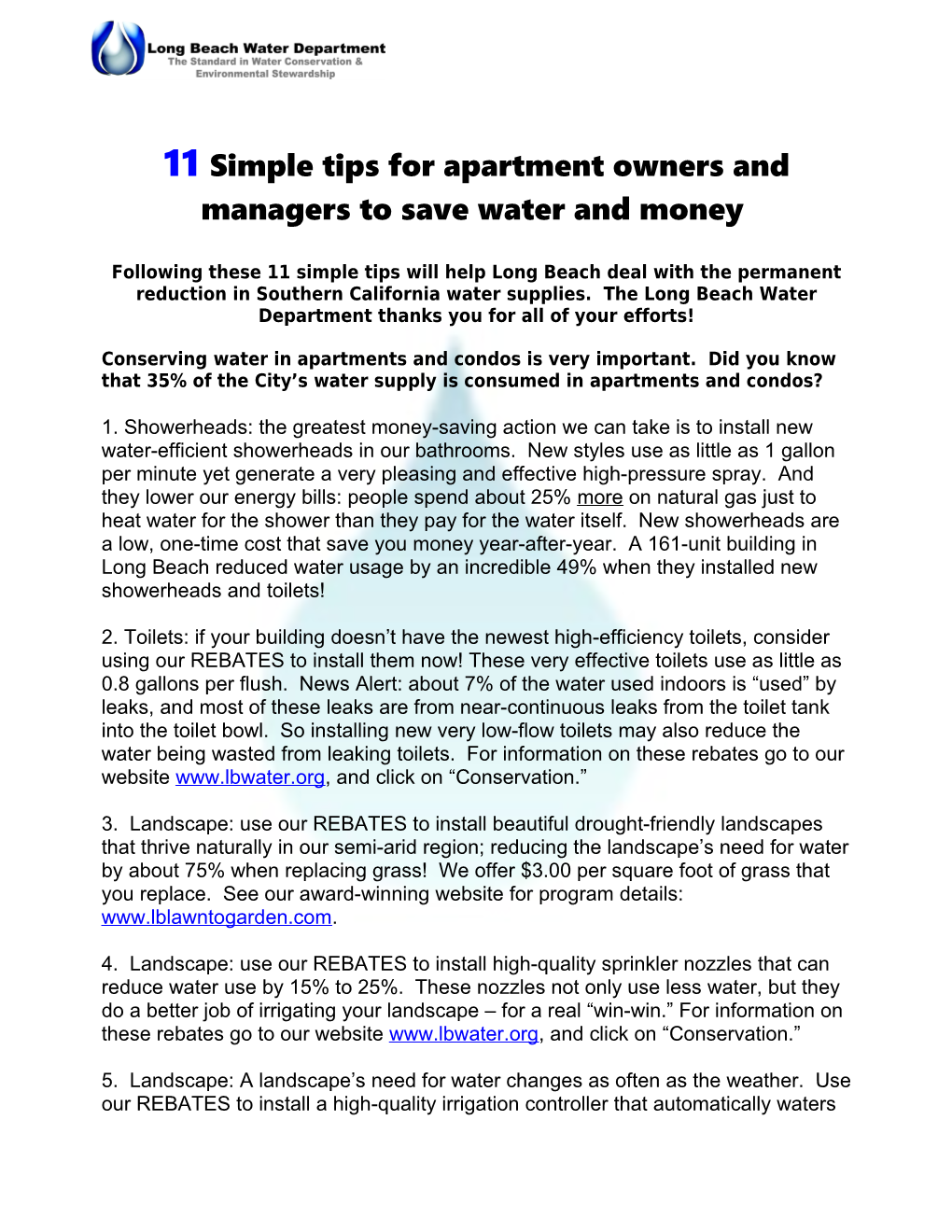 11Simple Tips for Apartment Owners and Managersto Save Water and Money